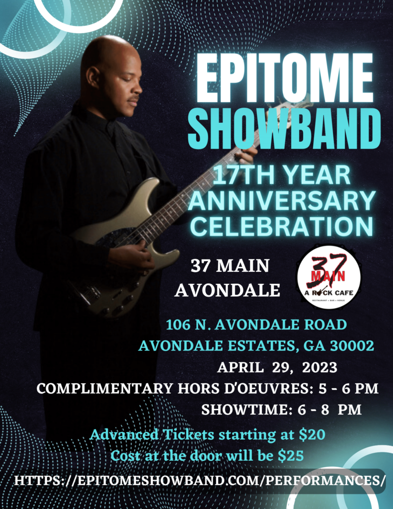 Flyer for Epitome ShowBand's 17th Year Anniversary celebration at 37 Main Avondale